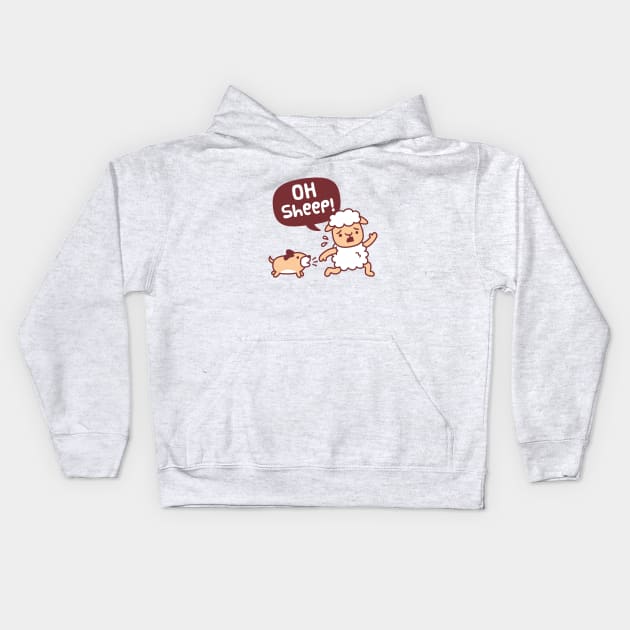 Oh Sheep, Dog Chasing Sheep Funny Kids Hoodie by rustydoodle